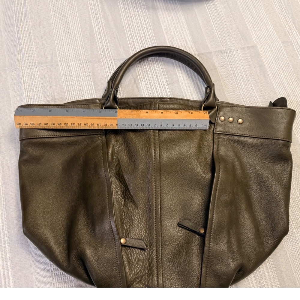 Eileen Fisher Olive Green Leather Tote Bag Hobo Handbag Brass Hardware - Picture 3 of 11
